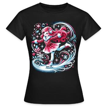 Anmut auf dem Eis: Rotes Haar, Schlittschuhmagie - Frauen T-Shirt - Schwarz - Vorne - AI Model Female 172 dark (172cm)