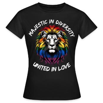 Löwe der Vielfalt: Einheit in Liebe - Frauen T-Shirt - Schwarz - Vorne - AI Model Female 172 dark (172cm)
