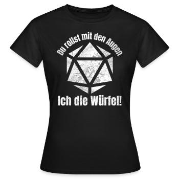 Tabletop Pen and Paper W20 Würfel Dungeons Spruch - Frauen T-Shirt - Schwarz - Vorne - AI Model Female 172 dark (172cm)
