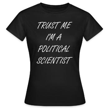 Political scientist - Women's T-Shirt - black - Front - AI Model Female 172 dark (172cm)
