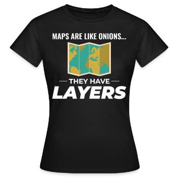 Kartenebenen GIS Kartografie Geographische Daten - Frauen T-Shirt - Schwarz - Vorne - AI Model Female 172 dark (172cm)
