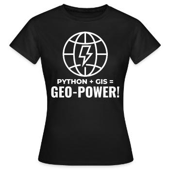 Python SIG Géo-Puissance Programmation Géospatial - T-shirt Femme - noir - Devant - AI Model Female 172 dark (172cm)