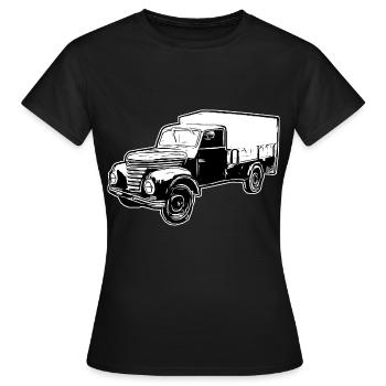 Framo pritsche Transporter Lkw DDR IFA Oldtimer - Frauen T-Shirt - Schwarz - Vorne - AI Model Female 172 dark (172cm)