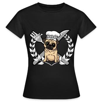 Pug Dog Cuisine Cuisine Chef Gastronomique - T-shirt Femme - noir - Devant - AI Model Female 172 dark (172cm)