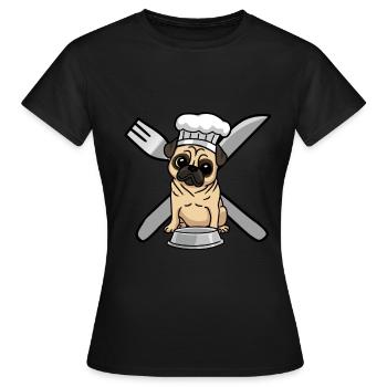 Mops Leben Hund Hunde hungrig kochen - Frauen T-Shirt - Schwarz - Vorne - AI Model Female 172 dark (172cm)