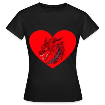 Amour, Dragon, Coeur, Créature mythique, Fable, Dragon - T-shirt Femme - noir - Devant - AI Model Female 172 dark (172cm)