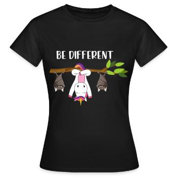 Be Different Einhorn mit Fledermäusen - Frauen T-Shirt - Schwarz - Vorne - AI Model Female 172 dark (172cm)
