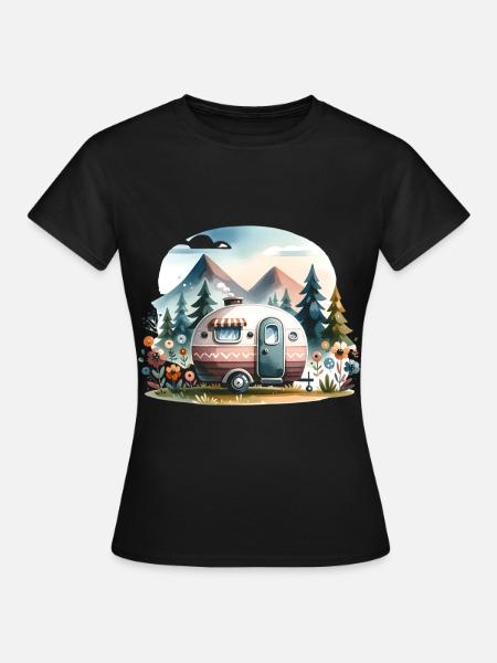 Camping Wohnwagen - Frauen T-Shirt - Schwarz