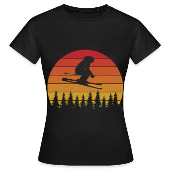 Design de skieur rétro avec coucher de soleil - T-shirt Femme - noir - Devant - AI Model Female 172 dark (172cm)