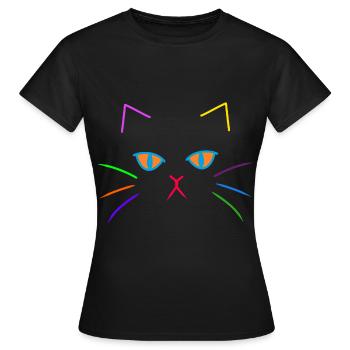 Bunt farbenfreudig Katzen Gesicht Katze Kitten - Frauen T-Shirt - Schwarz - Vorne - AI Model Female 172 dark (172cm)