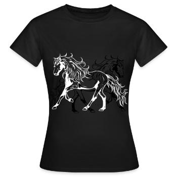 Pferd Wildpferd Quarterhorse Pony Pferde Reiterin - Frauen T-Shirt - Schwarz - Vorne - AI Model Female 172 dark (172cm)