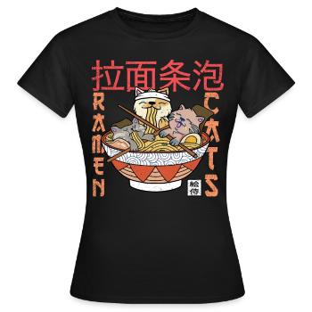 Chats et ramen - Asie Japon Cuisine chinoise - T-shirt Femme - noir - Devant - AI Model Female 172 dark (172cm)