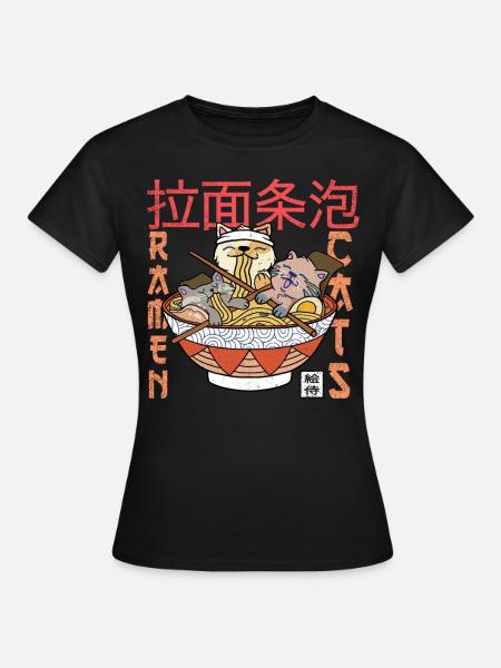 Katzen und Ramen - Asia Japan Chinesisch Essen - Frauen T-Shirt - Schwarz
