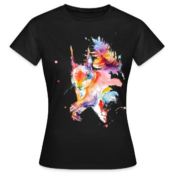 Aquarelle colorée écureuil - T-shirt Femme - noir - Devant - AI Model Female 172 dark (172cm)
