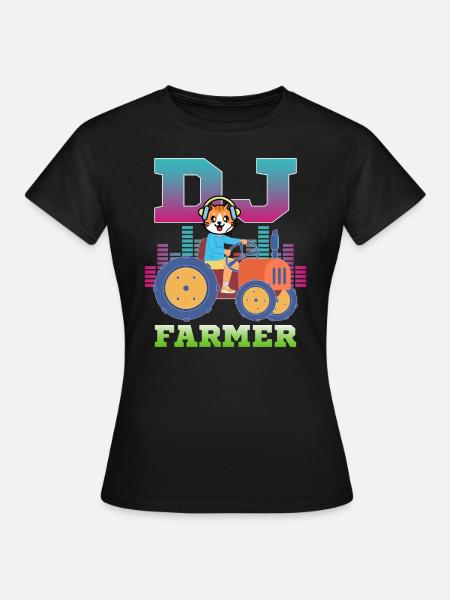 DJ Farmer Cat Farm Driving Tractor Musique Drôle - T-shirt Femme - noir