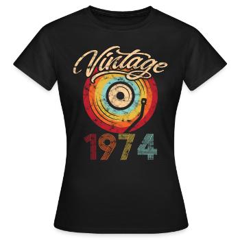 1974 Geburtstag Vinyl Vintage - Frauen T-Shirt - Schwarz - Vorne - AI Model Female 172 dark (172cm)