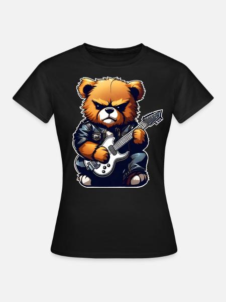 Ours en peluche Heavy Metal avec guitare électrique - T-shirt Femme - noir