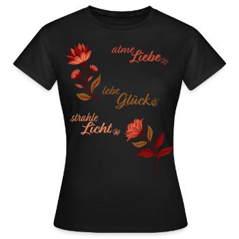 🌸 Blumen Vintage Elegant – Spruch Liebe, Licht - Frauen T-Shirt - Schwarz - Vorne - AI Model Female 172 dark (172cm)