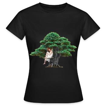 Mädchen Baum Natur sinnlich Schaukel Gefühle - Frauen T-Shirt - Schwarz - Vorne - AI Model Female 172 dark (172cm)