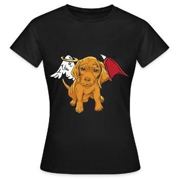 Dog Pets Angel Devil Wings Dogs Devilish - Women's T-Shirt - black - Front - AI Model Female 172 dark (172cm)