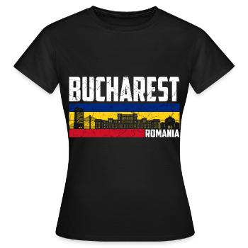 Bukarest Stadt Rumänien Flagge - Frauen T-Shirt - Schwarz - Vorne - AI Model Female 172 dark (172cm)