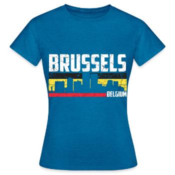 Bruxelles ville Belgique - T-shirt Femme - bleu saphir antique chiné - Devant - AI Model Female 172 dark (172cm)