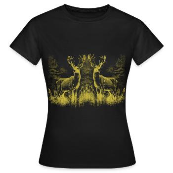 Hirsch Hirsche Wild Rotwild Rehbock - Frauen T-Shirt - Schwarz - Vorne - AI Model Female 172 dark (172cm)