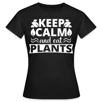 Bleib ruhig iss Pflanzen Vegan Veganer - Frauen T-Shirt - Schwarz - Vorne - AI Model Female 172 dark (172cm)