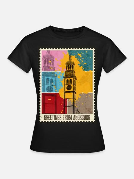 Augsburg Deutschland Stadt Skyline Briefmarke Bunt - Frauen T-Shirt - Schwarz