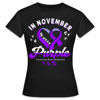 Premature Birth Conscious Purple Bow - Women's T-Shirt - black - Front - AI Model Female 172 dark (172cm)