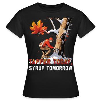 Tapper aujourd’hui, sirop demain - Sucre et sirop d’érable - T-shirt Femme - noir - Devant - AI Model Female 172 dark (172cm)