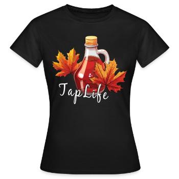 TAPFLIFE - Ahornbaum -Klopfen - Zucker- Und - Frauen T-Shirt - Schwarz - Vorne - AI Model Female 172 dark (172cm)