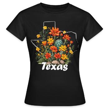 Texas Flagge Mit Floralem Frühling Texas - Frauen T-Shirt - Schwarz - Vorne - AI Model Female 172 dark (172cm)