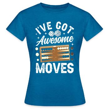 Board Game Funny Backgammon - Women's T-Shirt - antique blue sapphire heather - Front - AI Model Female 172 dark (172cm)