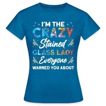 Lustiger Buntglas-künstler - Frauen T-Shirt - Antikblaues Saphir meliert - Vorne - AI Model Female 172 dark (172cm)