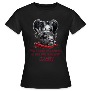 Come not closer! Gothic Girl mit blutenden Herzen - Frauen T-Shirt - Schwarz - Vorne - AI Model Female 172 dark (172cm)