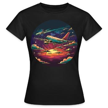 My first plane trip First time flying - Women's T-Shirt - black - Front - AI Model Female 172 dark (172cm)