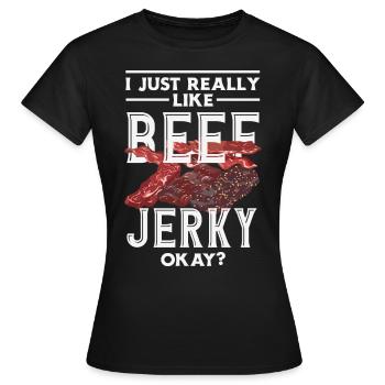 Beef Jerky Dealer Beef Jerky Costume - Women's T-Shirt - black - Front - AI Model Female 172 dark (172cm)