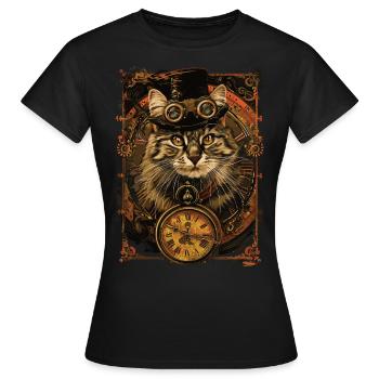 Steampunk-katze - Frauen T-Shirt - Schwarz - Vorne - AI Model Female 172 dark (172cm)