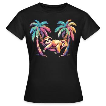 Paresseux Hamac, Plage, Chill - T-shirt Femme - noir - Devant - AI Model Female 172 dark (172cm)