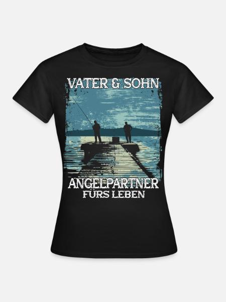 Far og sønn som fiskepartnere - T-skjorte for kvinner - svart