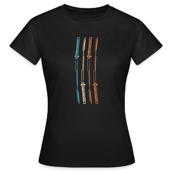 Samurai Japan Katana Ninja Schwert retro Vektor 3 - Frauen T-Shirt - Schwarz - Vorne - AI Model Female 172 dark (172cm)