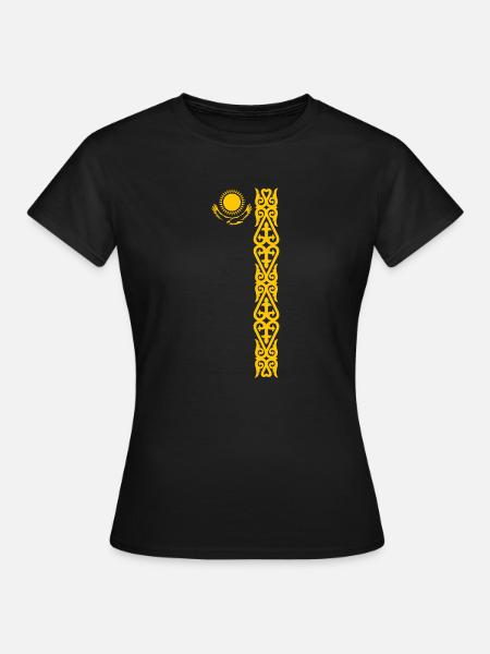 Kasachstan Flagge Symbol - Sonne und Adler - Frauen T-Shirt - Schwarz