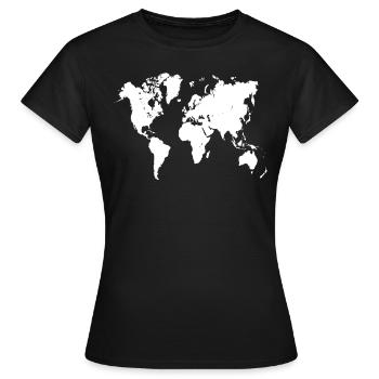 The world on your article. World map in white - Women's T-Shirt - black - Front - AI Model Female 172 dark (172cm)