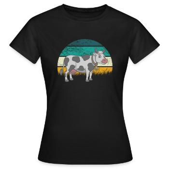 Cow Cows Cattle Calf Calf Bulls Retro Vintage - Women's T-Shirt - black - Front - AI Model Female 172 dark (172cm)