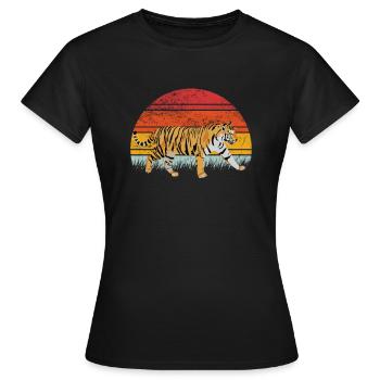 Tiger Retro Vintage Big Cat - T-shirt Femme - noir - Devant - AI Model Female 172 dark (172cm)