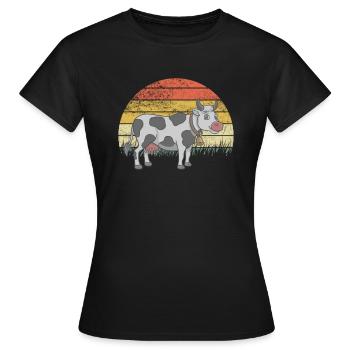 Cow Cows Cattle Calf Calf Bulls Retro Vintage - Women's T-Shirt - black - Front - AI Model Female 172 dark (172cm)
