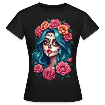Dia de los Muertos Kopf Frau Mexiko Zucker Schädel - Frauen T-Shirt - Schwarz - Vorne - AI Model Female 172 dark (172cm)