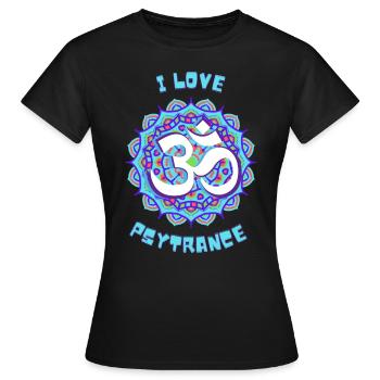 I love Psytrance Om Trance Goa Rave Techno UV Trip - Frauen T-Shirt - Schwarz - Vorne - AI Model Female 172 dark (172cm)