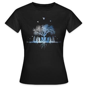 Ciel Nature Arbre Ville racines d'oiseaux gratte-ciel - T-shirt Femme - noir - Devant - AI Model Female 172 dark (172cm)